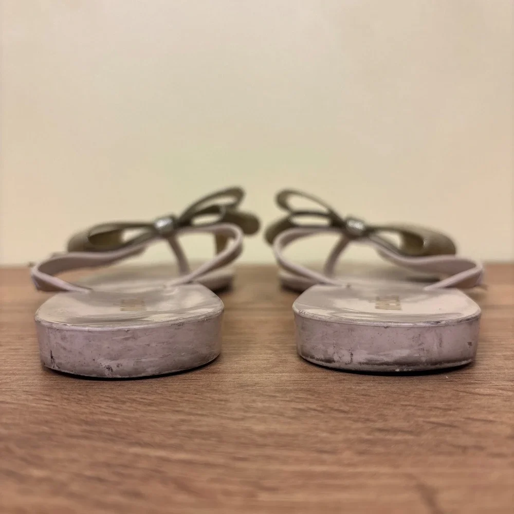 MELISSA Harmonic Bow‎ III Thong Sandals Beige/Gold Women Size 8 Jelly Summer